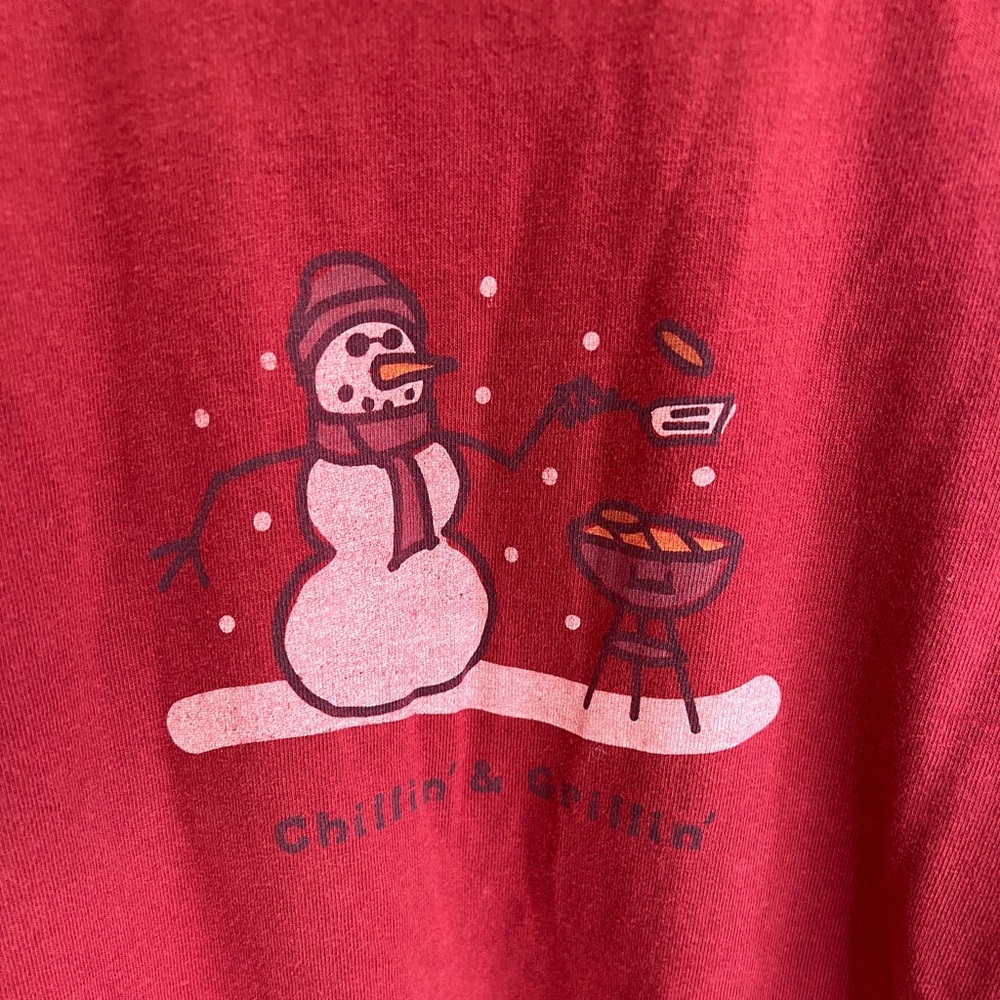 Size M Life is good crusher long sleeve tee red snowman grillin
